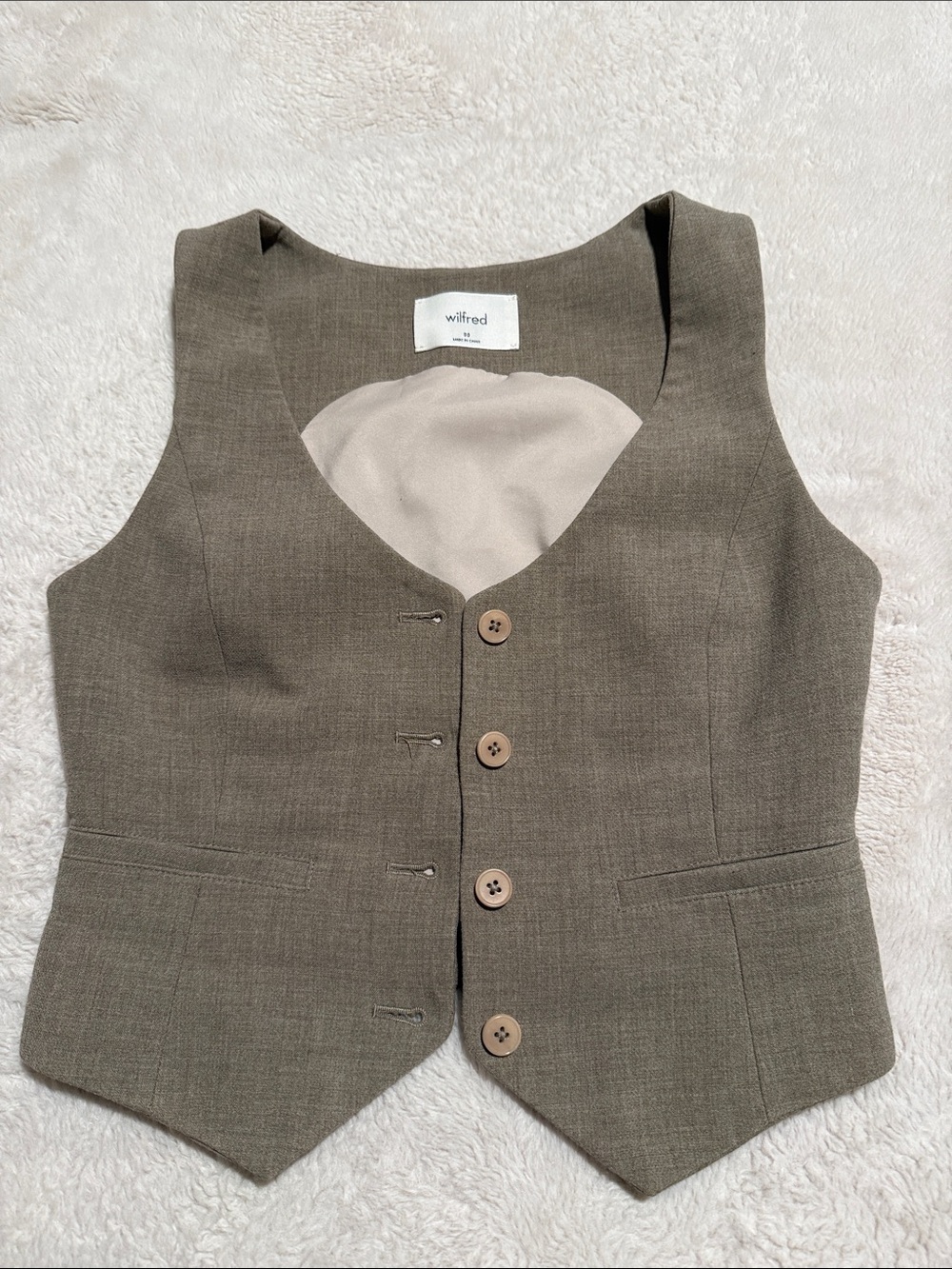 Aritzia Wilfred Taupe Tailored Button-Front Vest